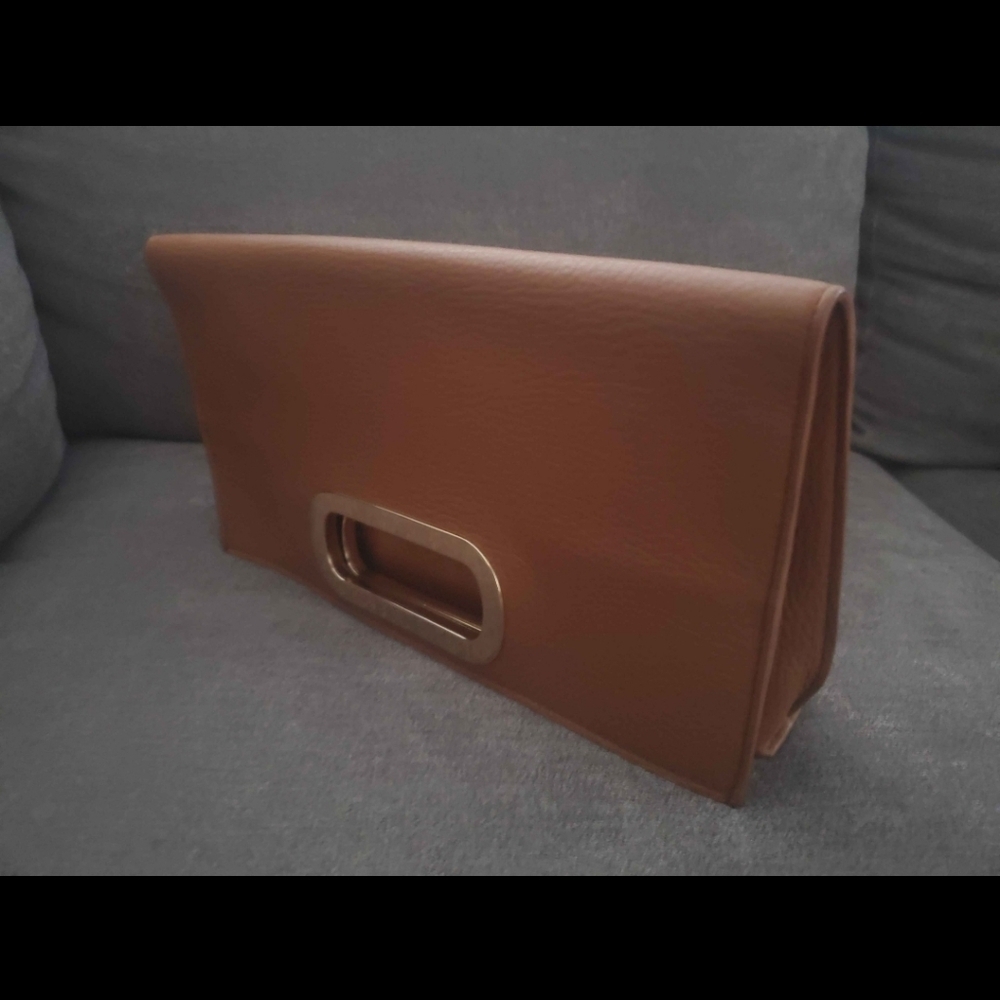 St. John Brown Leather Clutch with Gold-Tone Handle​​